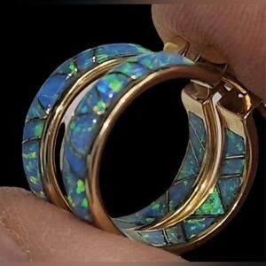 14k Yellow Gold Opal Inside Out Hoop Earrings.